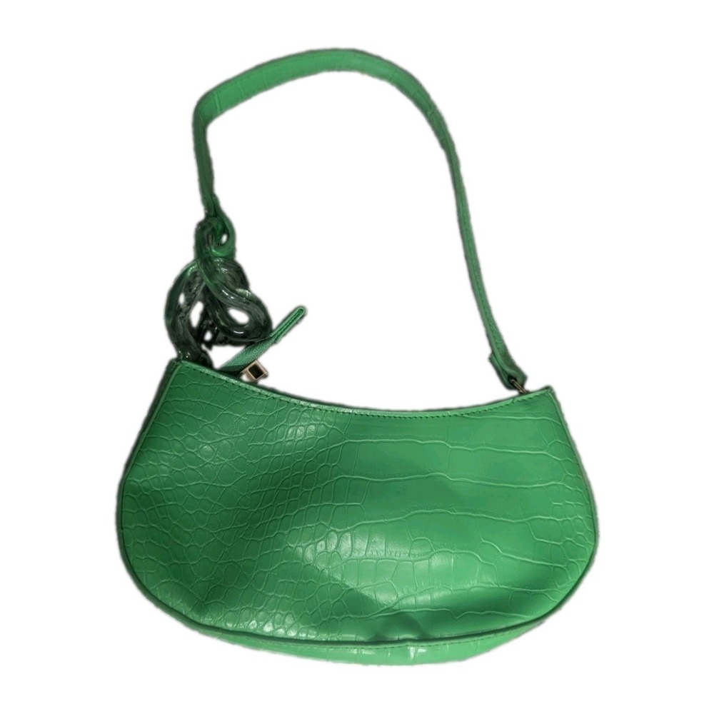 Y2K Green Faux Croc Baguette Shoulder Bag Mini Purse Crocodile Embossed